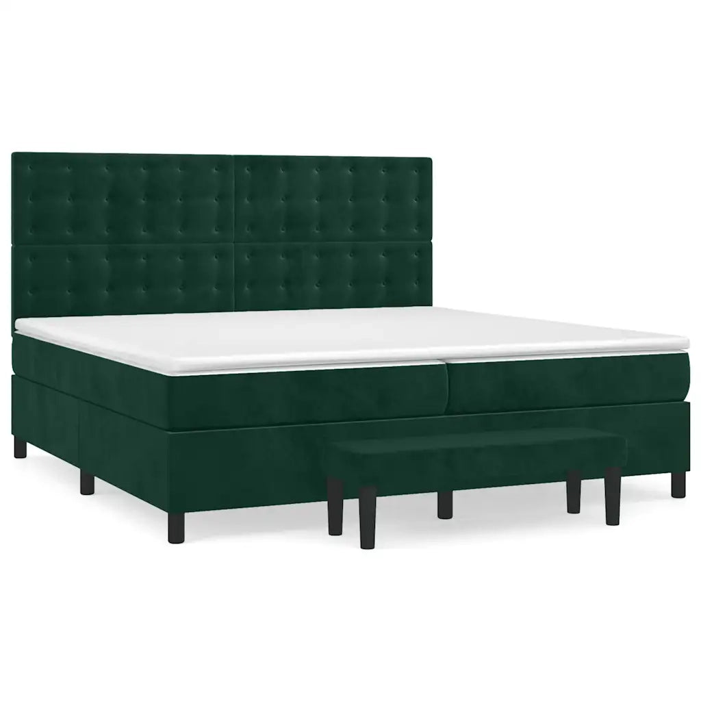 Giroletto a Molle con Materasso Verde Scuro 200x200 cm Velluto