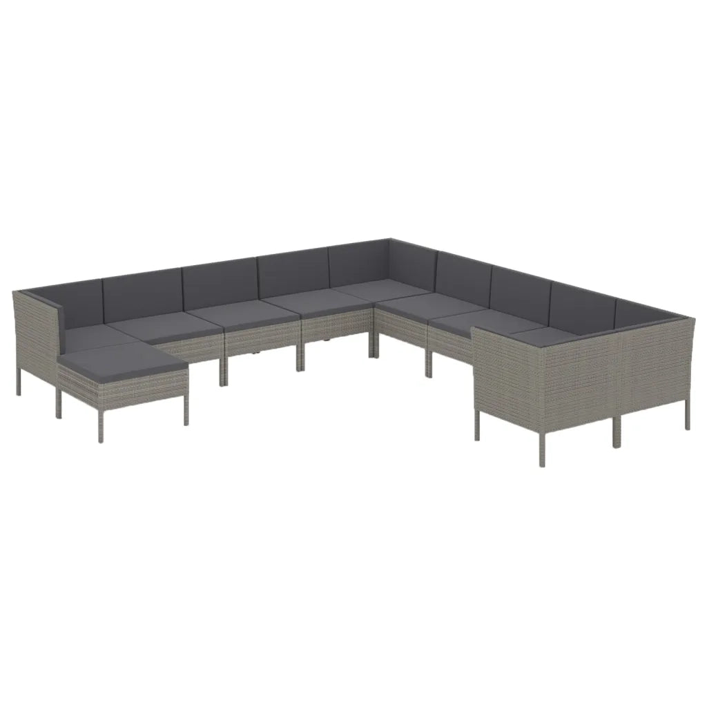 Set Divani da Giardino 11 pz con Cuscini in Polyrattan Grigio cod mxl 38453