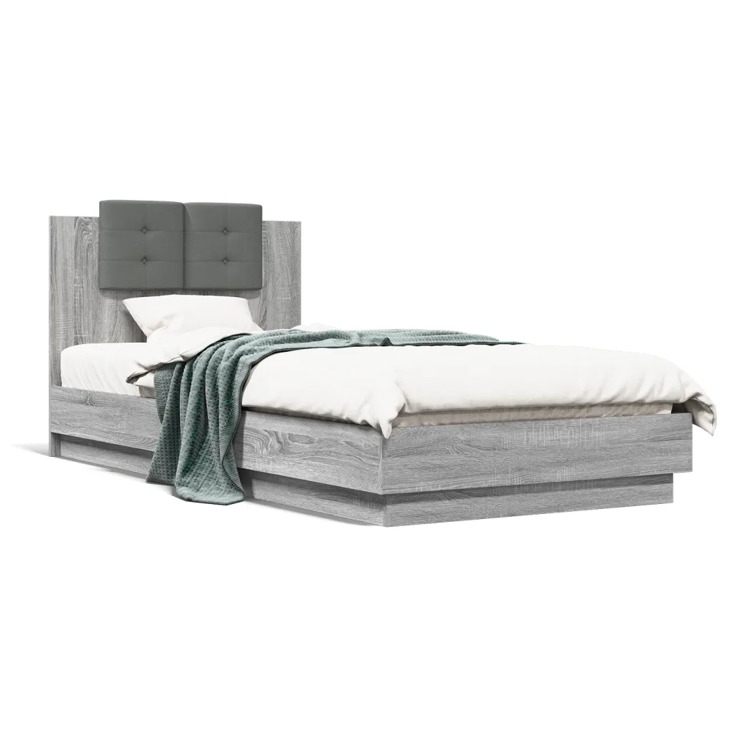 Letto singolo | Letto per adulti | Giroletto con Testiera e LED Grigio Sonoma 100x200 cm