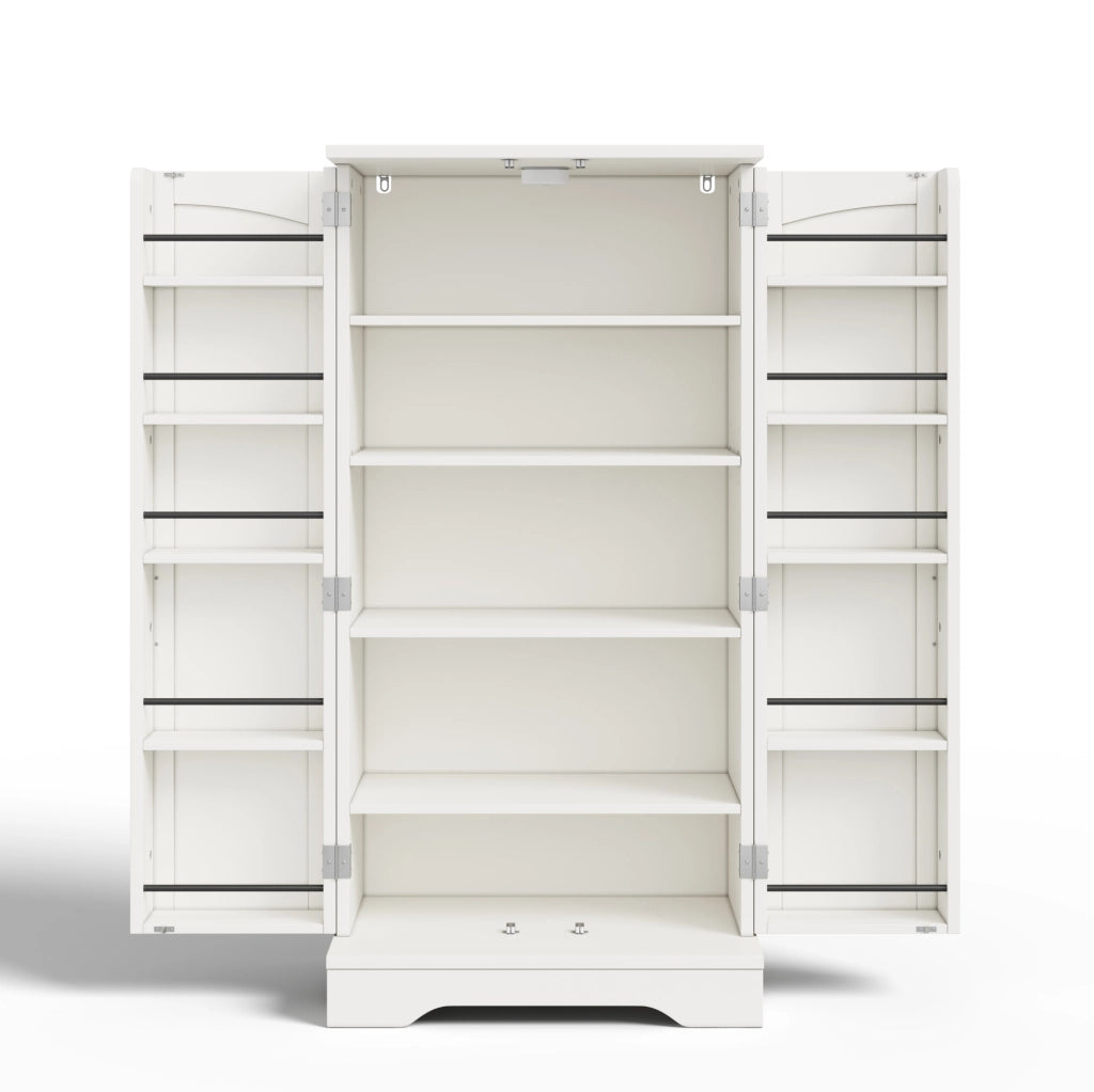 Credenza alta 120x60x40 cm con luce LED sensore; ripiani regolabili in MDF bianco