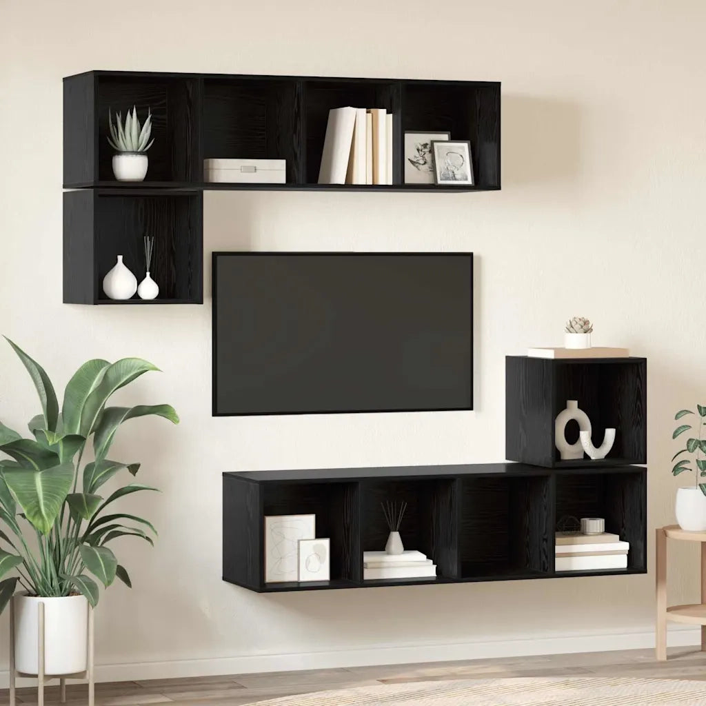 Set mobile TV 4 pz Rovere Nero Legno ingegnerizzato 3393127
