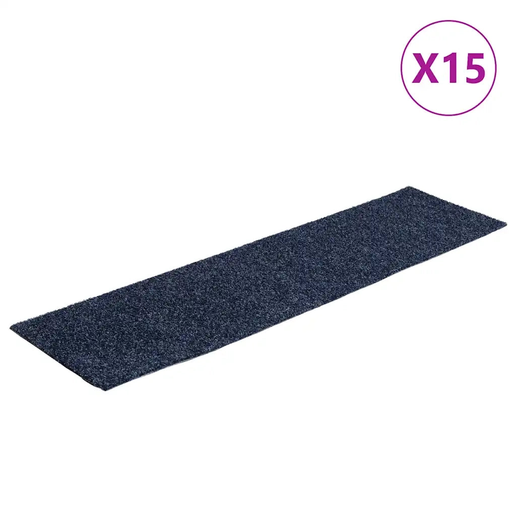 Tappetini per scale autoadesivi 15 pz 76x20 cm Grigio Blu Rettangolari 326929