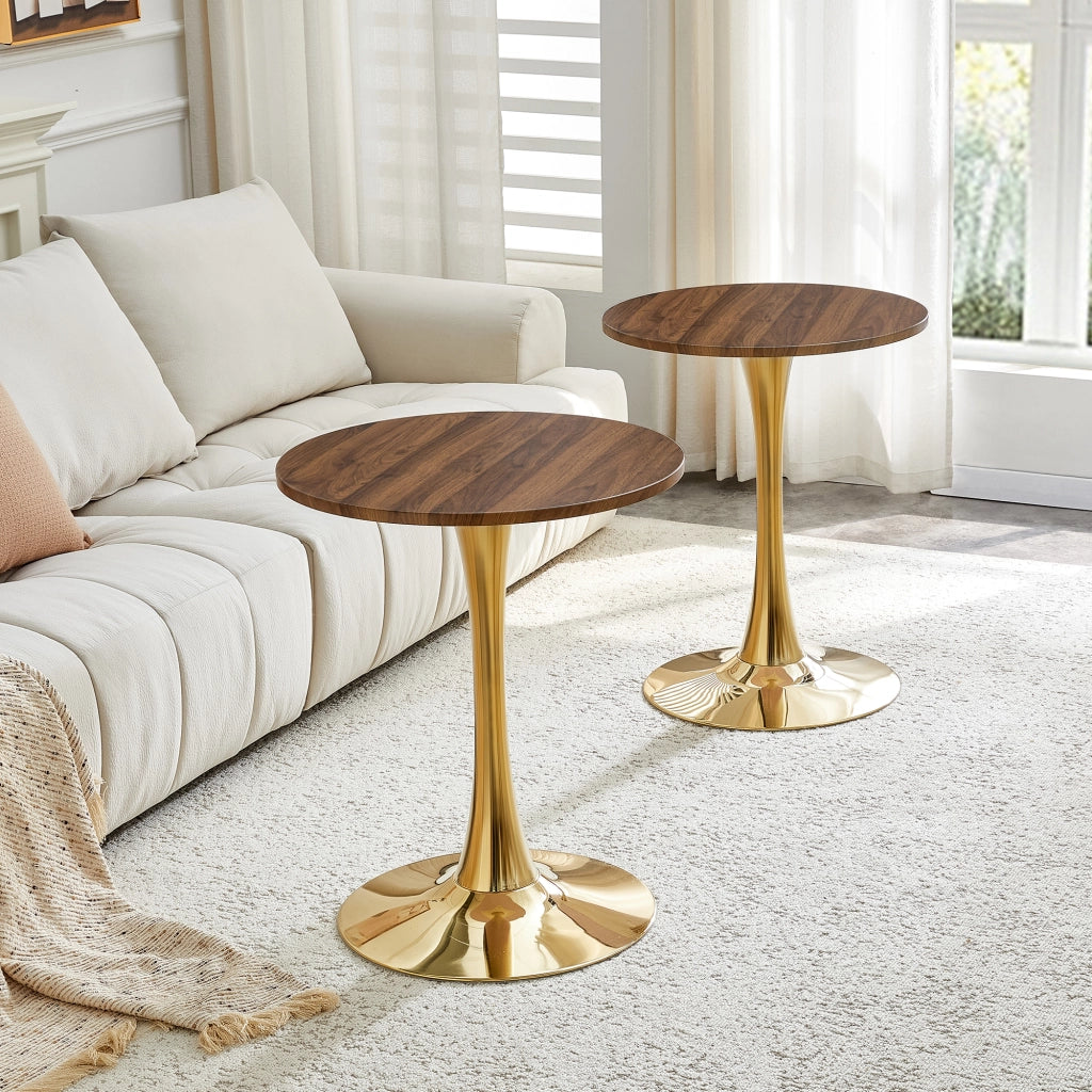 TAVOLO rotondo Mid-Century 72 cm MDF noce e metallo oro
