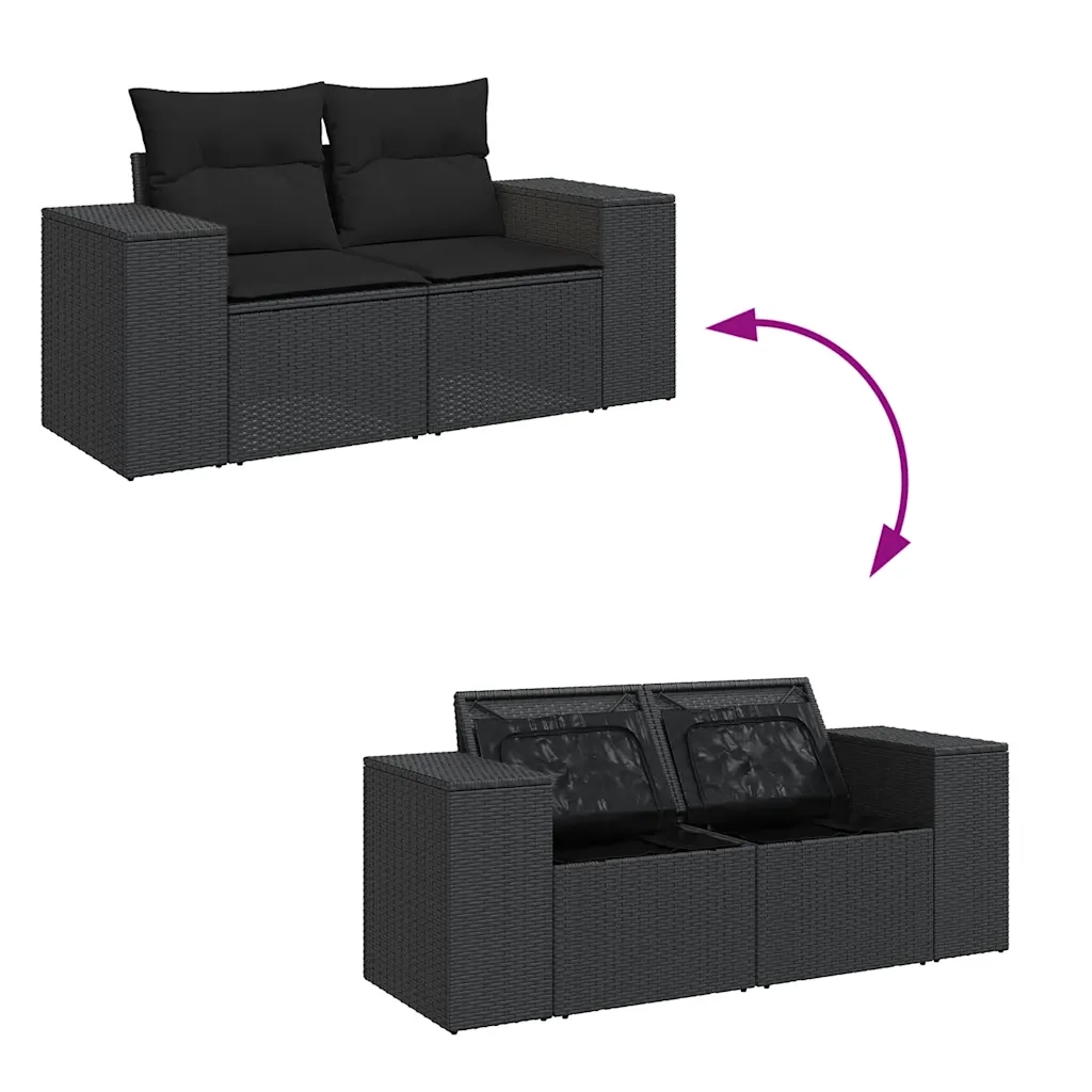 Set Divani da Giardino con Cuscini 8 pz Nero Polyrattan Acacia 3328084