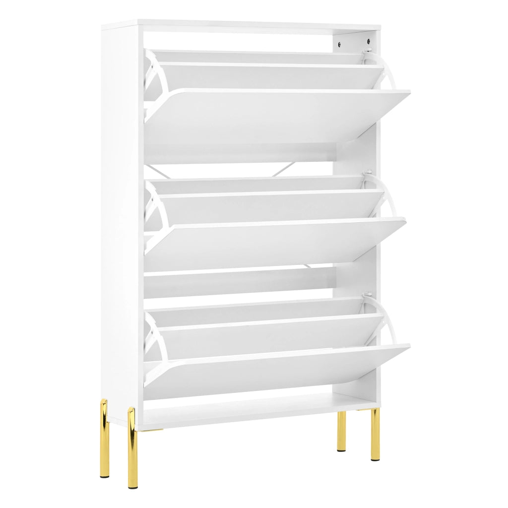 Mobile Scarpiera con 3 Ante senza Maniglie e Ripiani Doppi; Stile Moderno; in MDF; 73×24×120 cm; Bianco