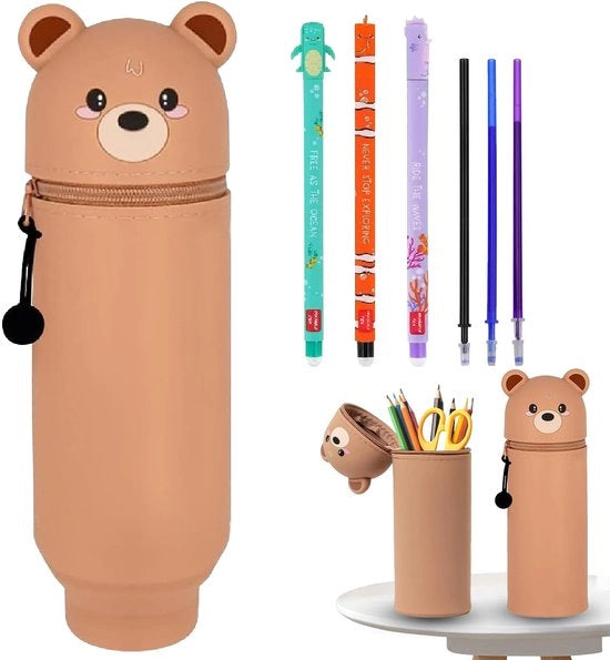 HBSFBH 2 in 1 tas siliconica morbida, set di 3 gomme cancellabili con inchiostro termosensibile, etui cartoon, gomme cancellabili, per bambini
