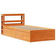 Letto singolo | Letto per adulti | Giroletto con Testiera Marrone Cera 75x190 cm Massello Pino