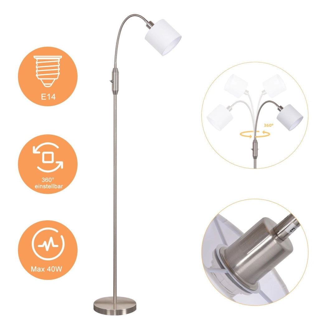 ZMH Lampada da terra vintage argento E14 paralume tessuto arco 360° per soggiorno studio