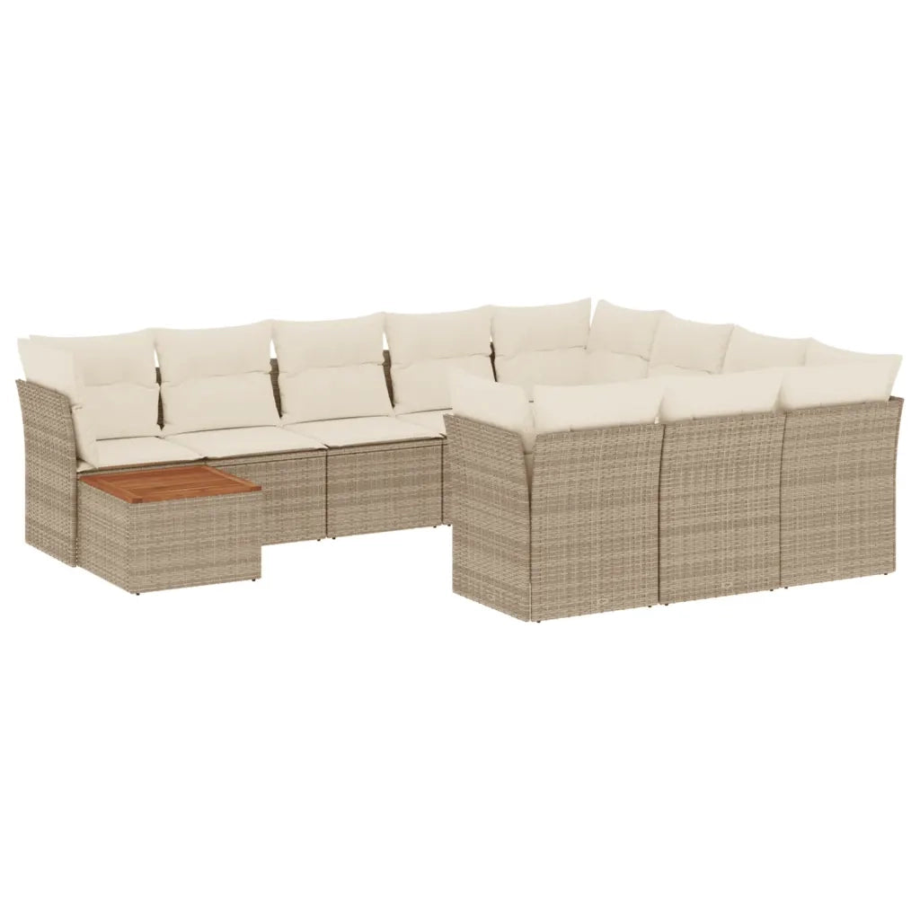 Set Divani da Giardino 11 pz con Cuscini Beige in Polyrattan