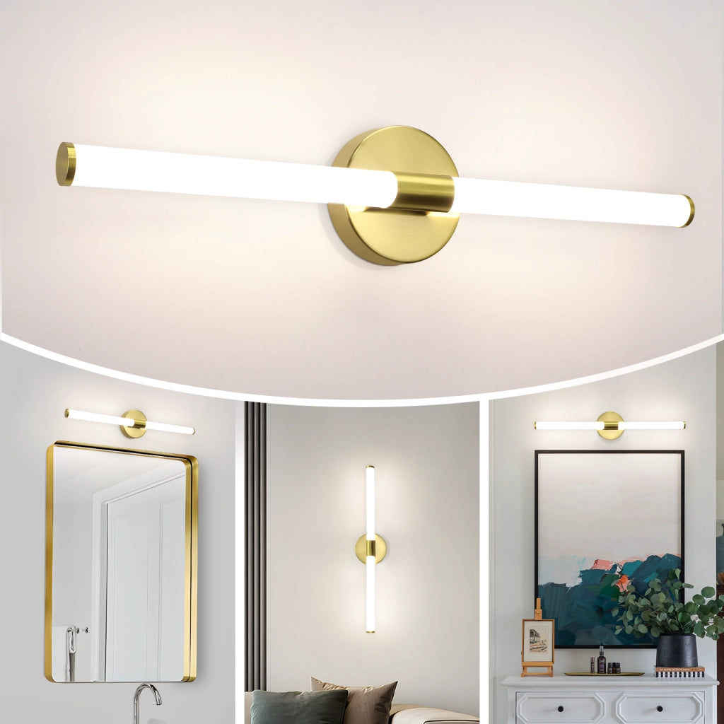 ZMH Lampada da specchio LED a Parete 8W Oro 60 cm 4000K Luce Neutra Moderna IP44 per Armadio Cantina Cucina Corridoio