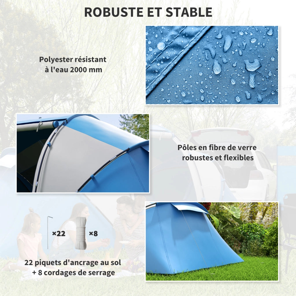 Tenda da campeggio familiare 4-6 persone ¨C Xylo ¨C impermeabile con 2 cabine e finestra 4,3x2,4x1,7m blu bianco
