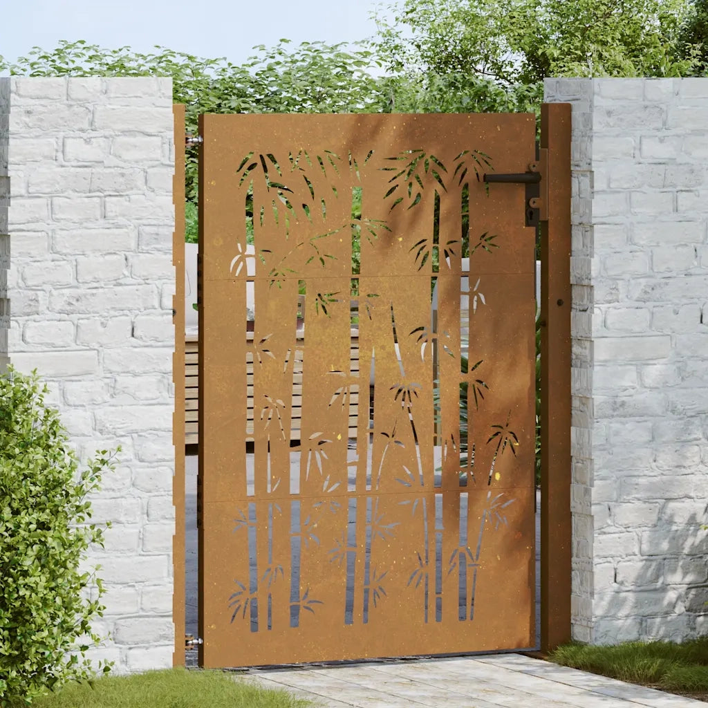 Cancello da giardino 100x150 cm in acciaio Corten e design in bambù 153241