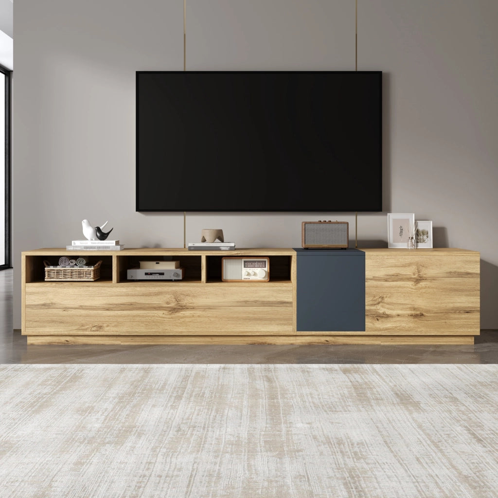 OKWISH Mobile TV con 3 Vani, 3 Ante e Passacavi, Stile Moderno per Soggiorno, in Pannello Truciolare, 200 x 45 x 45 cm