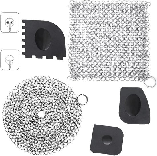 Reinigatori in acciaio inossidabile - pulitore per anelli in acciaio inossidabile con grattatrice in plastica robusta - chiodi adesivi per pulire accessori Dutch Oven e altro
