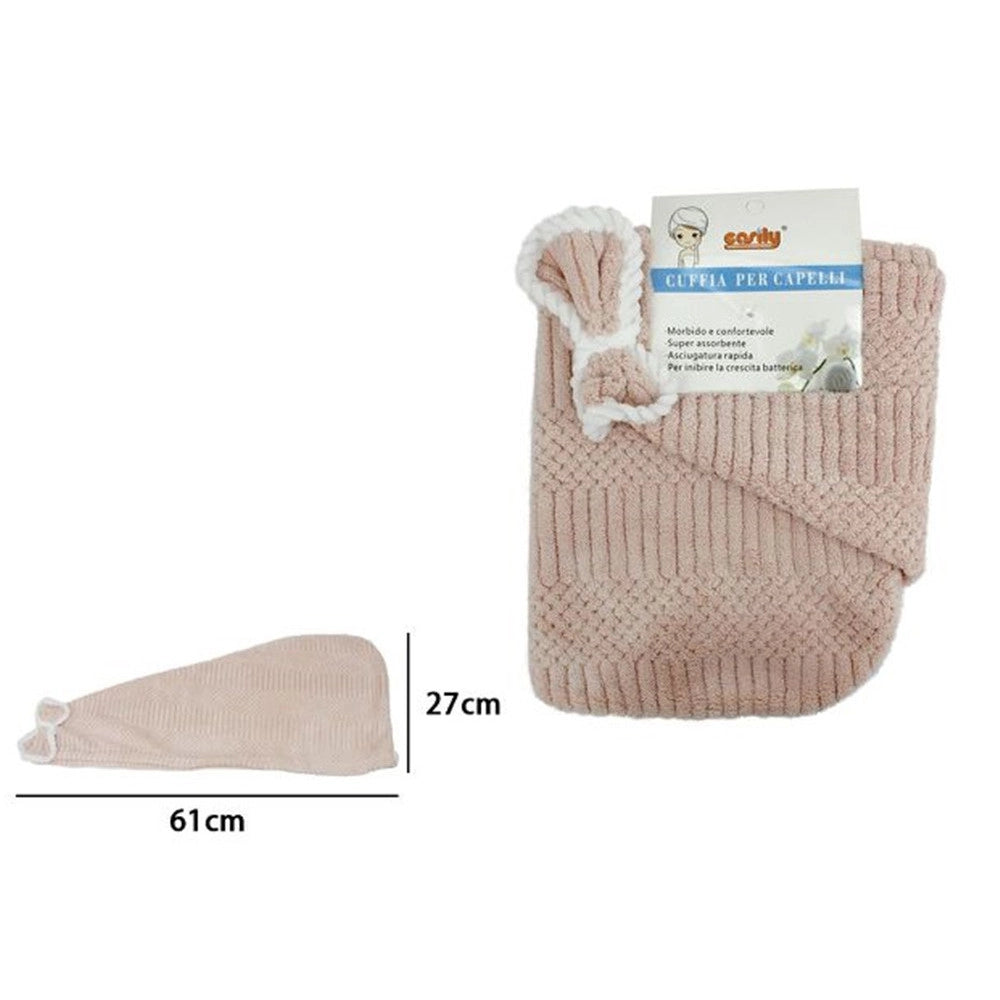 Trade Shop - Cuffia Asciugamano Shampoo Bagno Doccia Asciuga Capelli Fiocchetto Rosa 79631 -