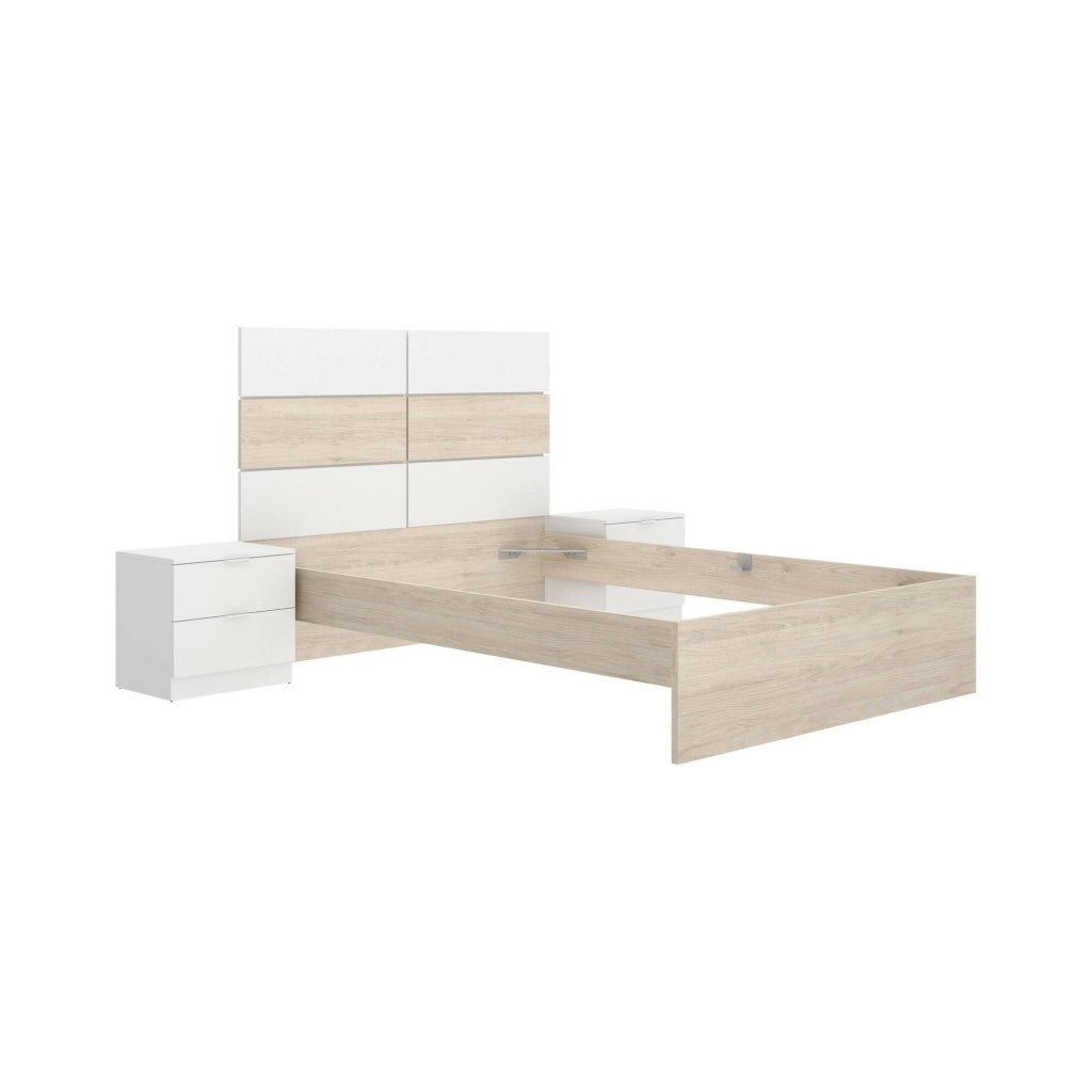 Letto matrimoniale Alina, Sommier per camera da letto, Giroletto per stanza, Struttura porta materasso, 267x205 h122 cm, Bianco e Rovere