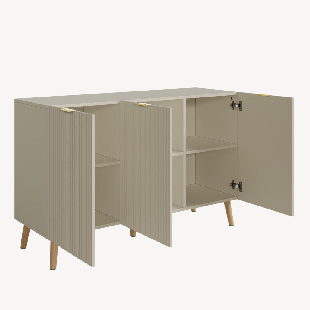 Credenza Nand Madia con 3 Ante Scanalate 120x40x76 cm color Sabbia [en.casa]