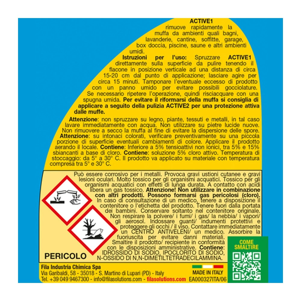 Fila active 1 500 ml toglimuffa attivo spray igienizzante muri e fughe