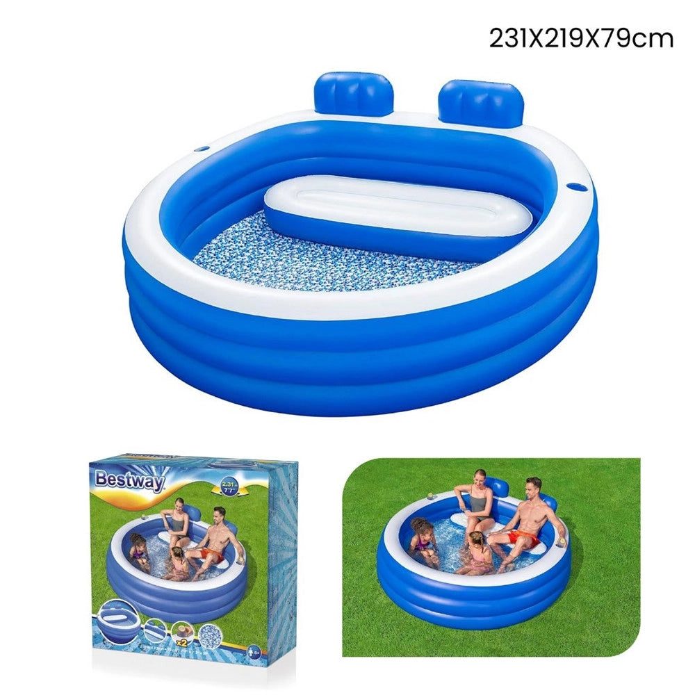 Trade Shop - Piscina Gonfiabile Familiare 231x219x79cm Con Panca Poggiatesta Portabicchieri 54422 -