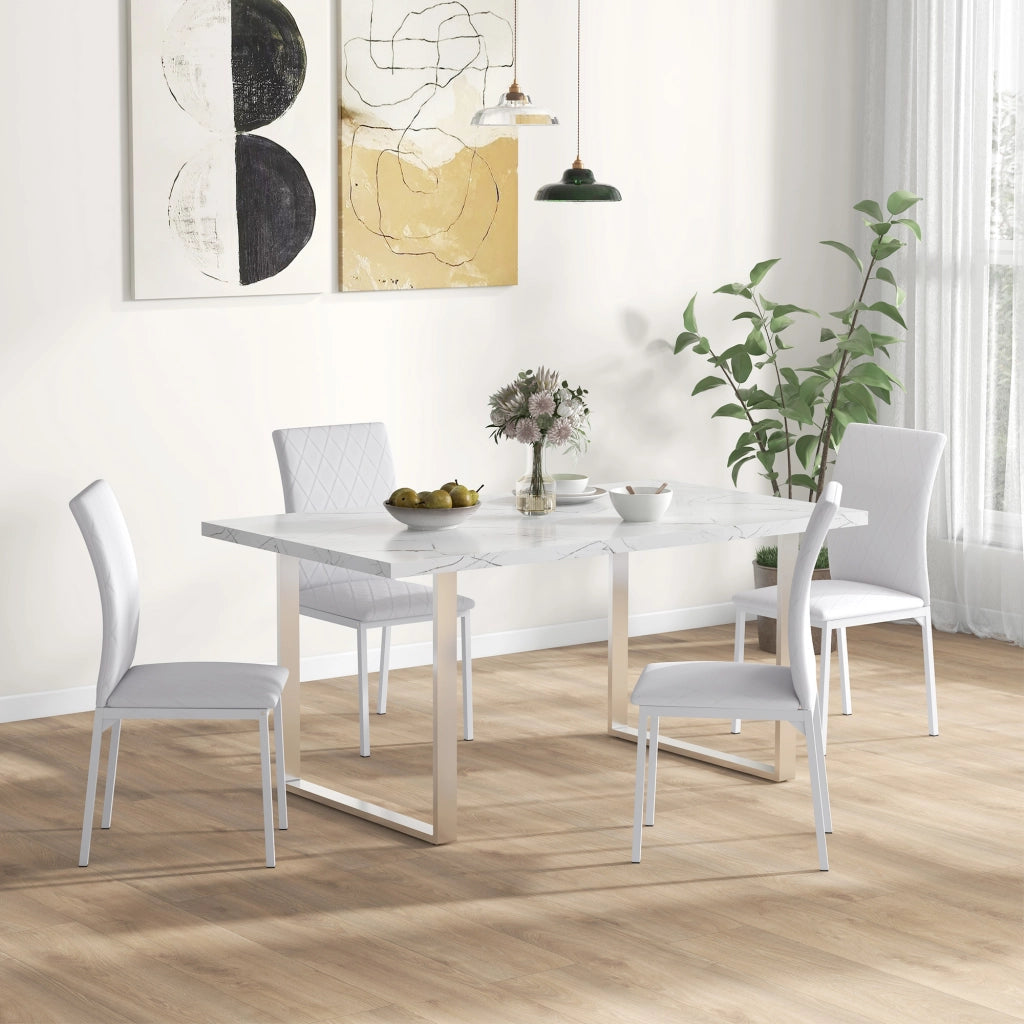 Set 4 Sedie da Pranzo ¨C Xylo ¨C Rivestimento Similpelle Bianco Gambe Metallo