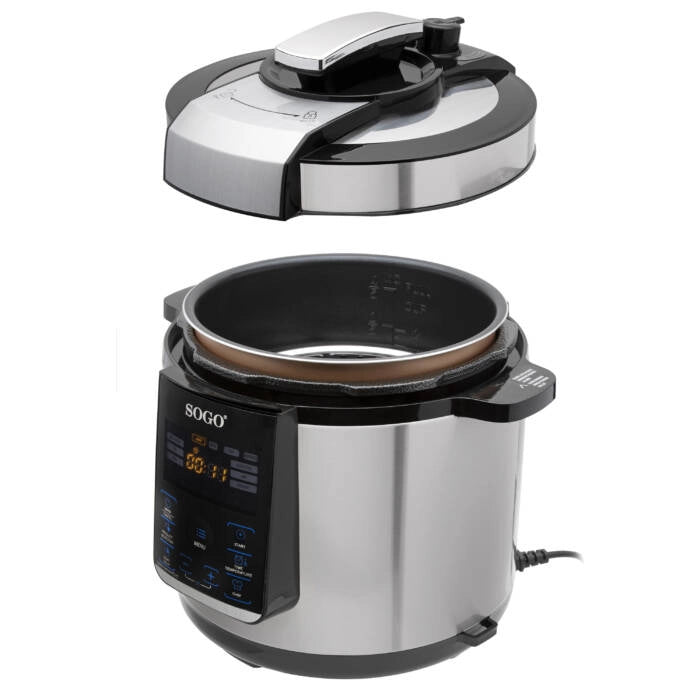 Multicooker a pressione elettrico 6L 1000W con 15 programmi e timer 24h, pentola antiaderente e cottura automatica - Sogo