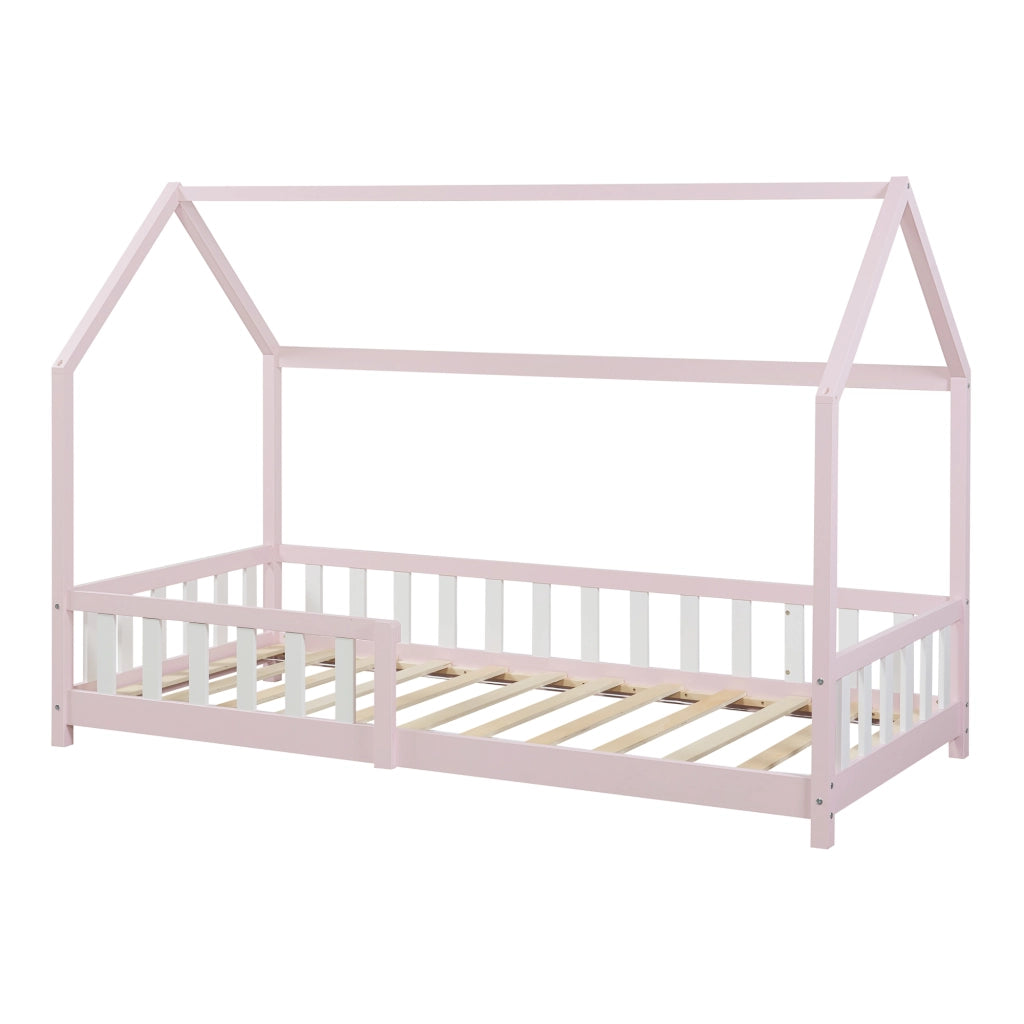 Letto Singolo Hesel per Cameretta a Forma di Casetta 90 x 200 cm Rosa [en.casa]