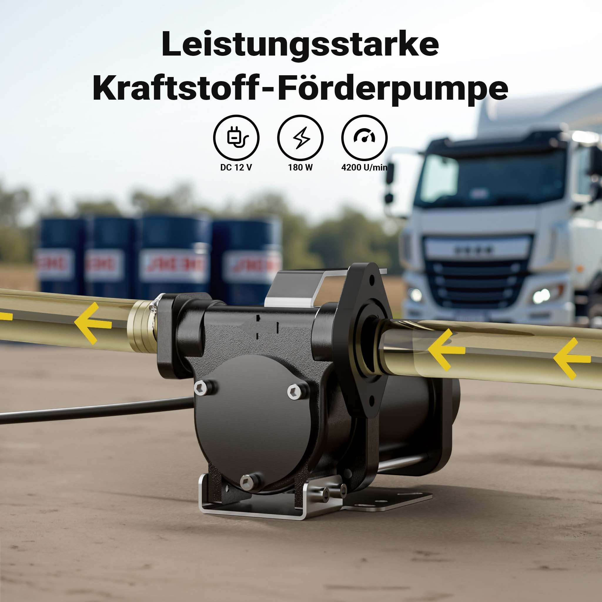 Pompa travaso carburante 12 V 180 W, Pompa travaso gasolio/benzina, 40 l/min, 4200 giri/min