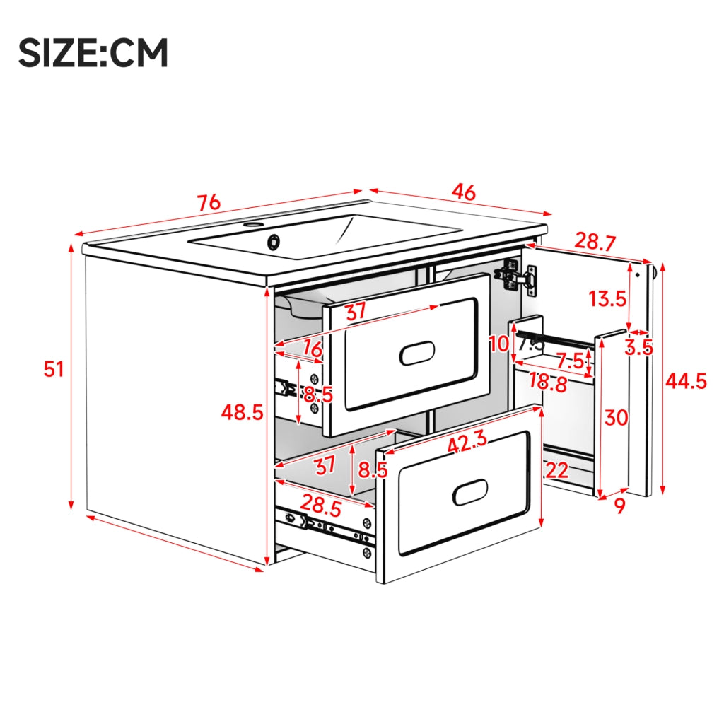 Mobile lavabo sospeso blu 76x46x51 cm con LED radar