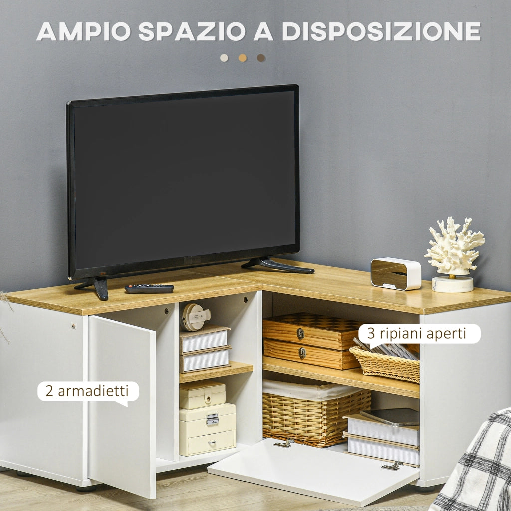 EasyComfort Mobile TV a L per TV da 40" con 3 Ripiani Aperti e 2 Armadietti, in Truciolato, 90x90x45 cm