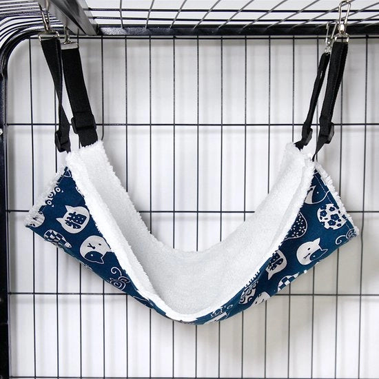Hangmat per Gatti con Funzione di Raddrizzamento per Casette per Animali con Cinture Regolabili e Grucce Metalliche Letto per Gatti e Piccoli Animali (Dimensione M: 38cm*48cm) - colore blu scuro