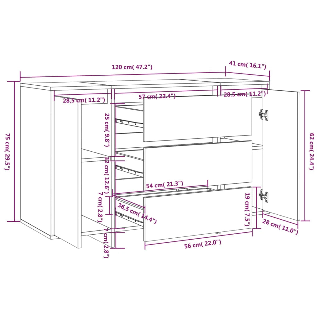 Buffet credenza cassettiera mobiletto mobile contenitore organizer per cucina soggiorno salotto con 3 cassetti 120 x 41 x 75 cm legno ingegnerizzato nero 02_0029743