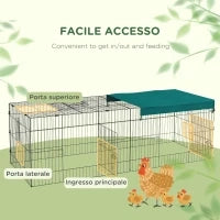 Gabbia per Conigli da Esterno e Interno con Tettuccio in Acciaio, 220x85x70cm, Verde