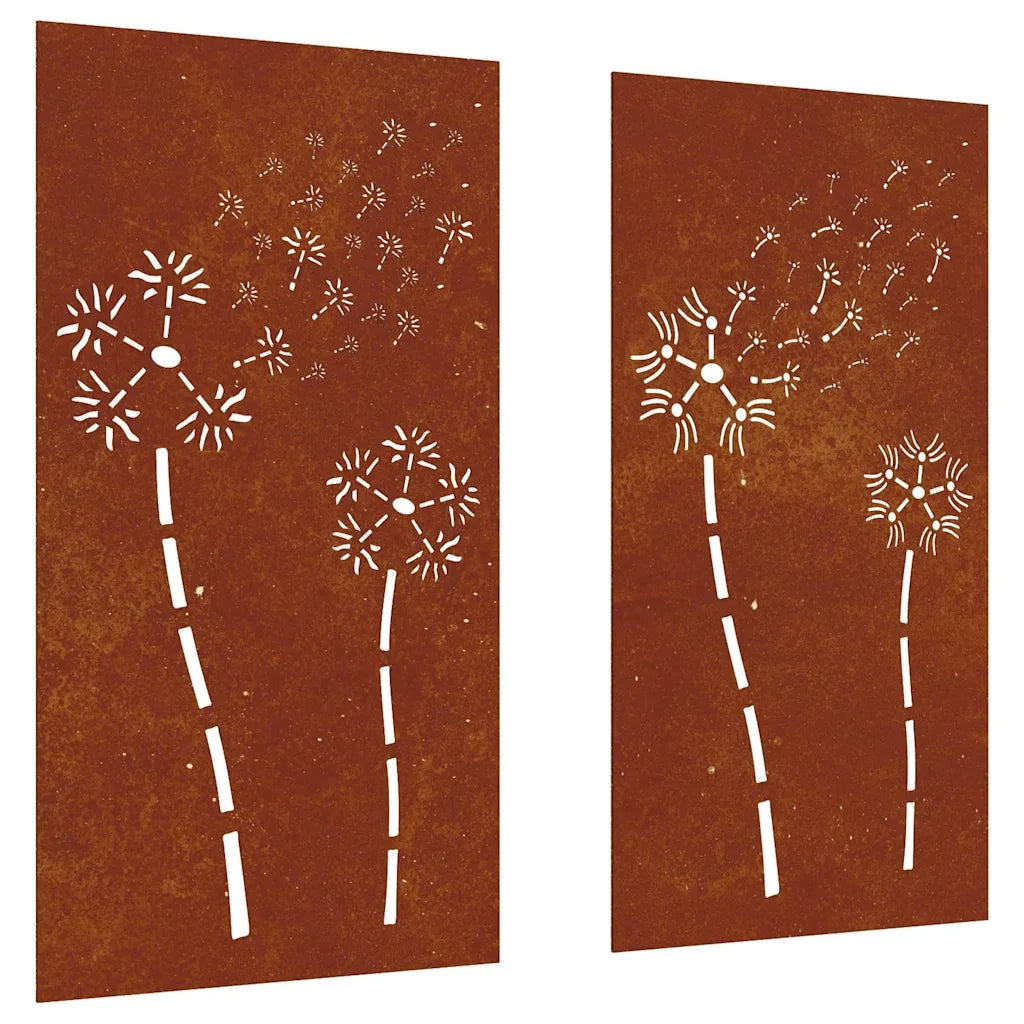Decorazioni Muro da Giardino 2pz 105x55 cm Fiore Acciaio Corten 824489
