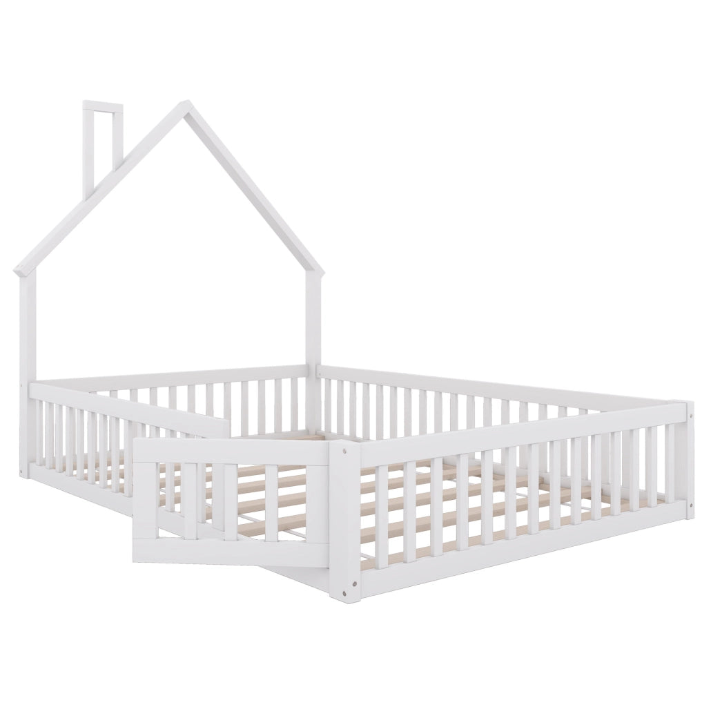 Letto per bambini 140x200 cm; forma camino; legno; bianco (Senza materasso)