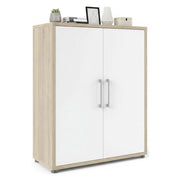 Credenza Warszawa, Buffet da soggiorno, Madia da salotto, Dispensa da cucina, 89x40 h113 cm, Quercia e Bianco