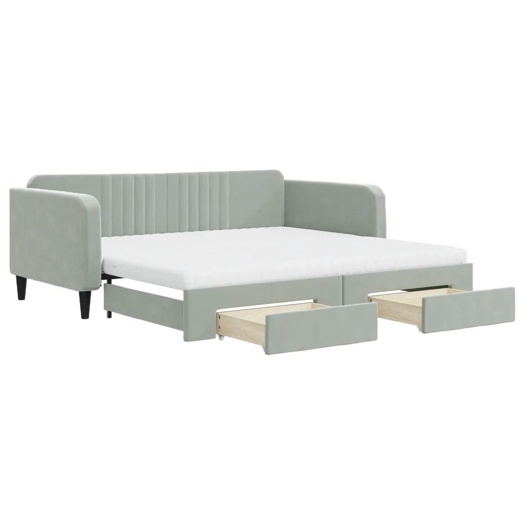 Divano Letto Estraibile Cassetti Grigio Chiaro 100x200 Velluto 3197142