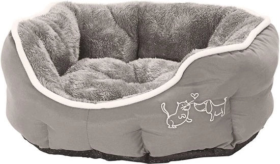 Letto per cani e gatti ovoidale, dimensioni circa 57 x 52 x 14 cm, materiale polyester, colore grigio
