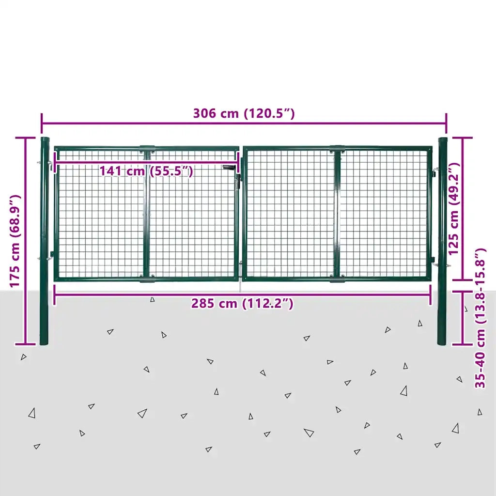 Cancello per Recinzione in Acciaio 300x125 cm Verde CFW6854297