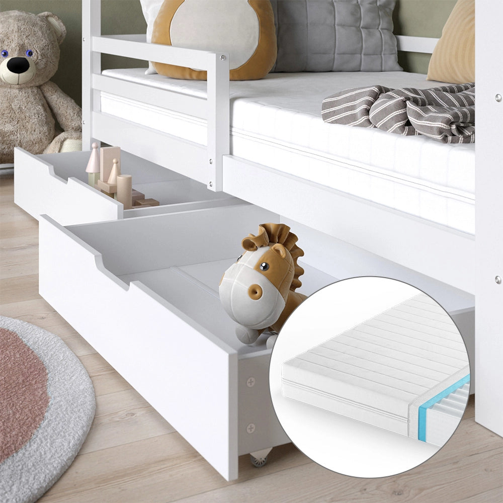 Vitalispa Letto montessori bambini Bianco 200 x 90 cm con cassetti e materasso