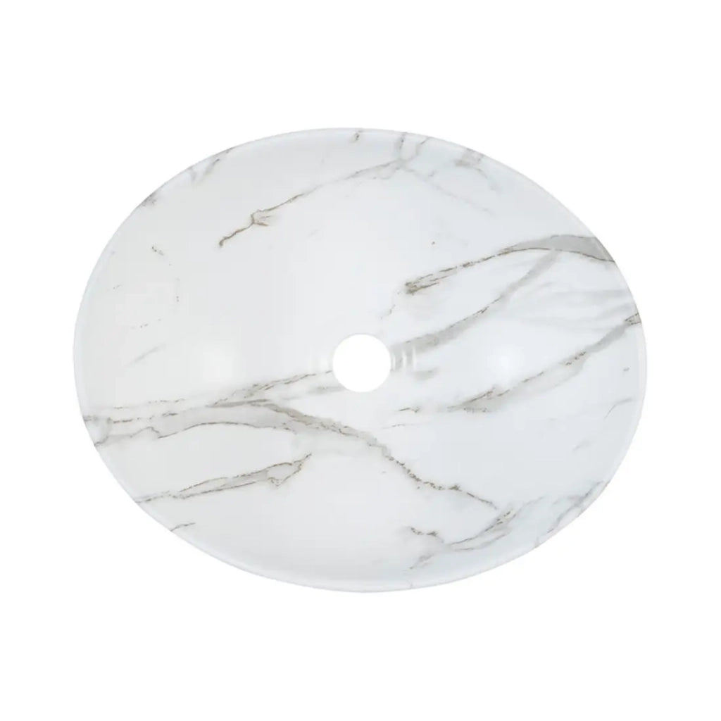 Set ERMANO cachemire 95cm: mobile sottolavabo + lavabo da appoggio bianco marmorizzato + colonna