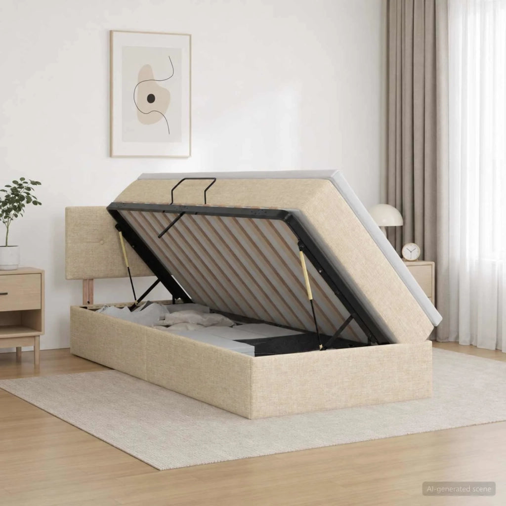 Letto con contenitore LED e materasso Crema 100 x 200 cm 3459046