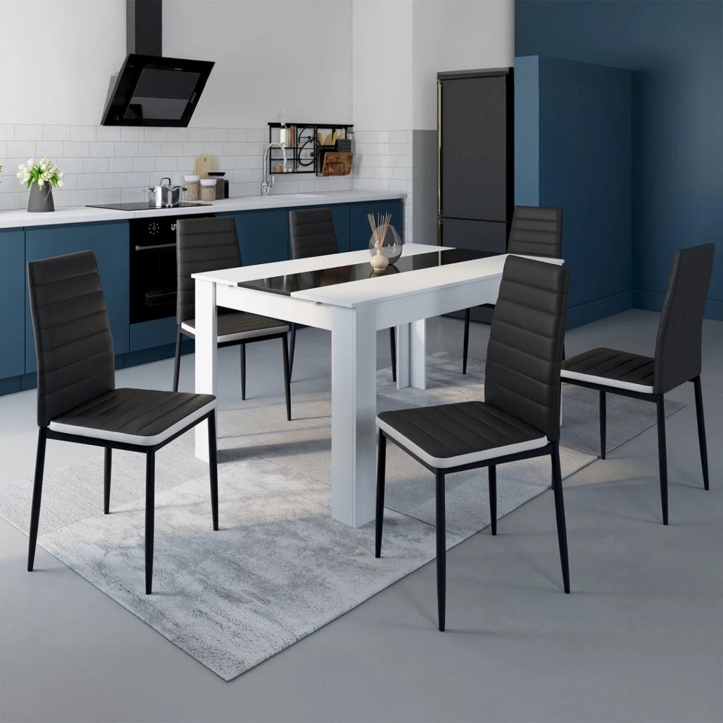 IDMarket - Set di 6 sedie da pranzo ROMANE nere con fascia bianca