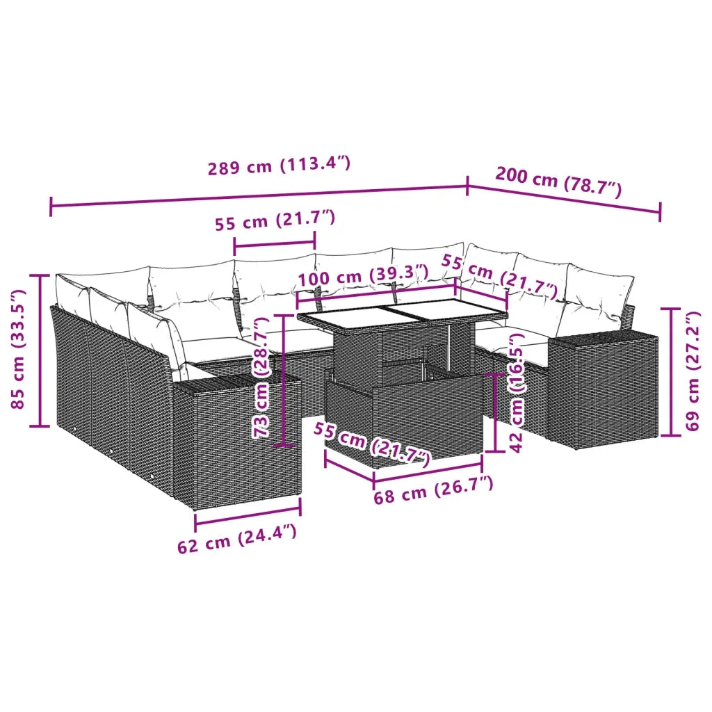 vidaXL Set Divano Giardino 10 pz con Cuscini Grigio Chiaro Polyrattan