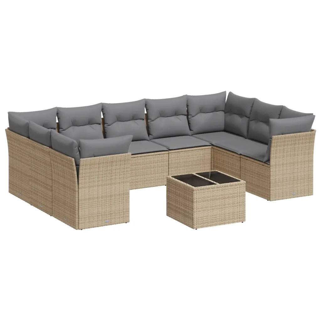 Set Divano da Giardino 10 pz con Cuscini Beige in Polyrattan