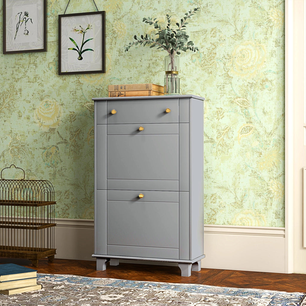 Mobiletto per Scarpe con 2 Ante e 1 Cassetto ¨C Zephmum ¨C Grigio 60x23.5x98.5 cm