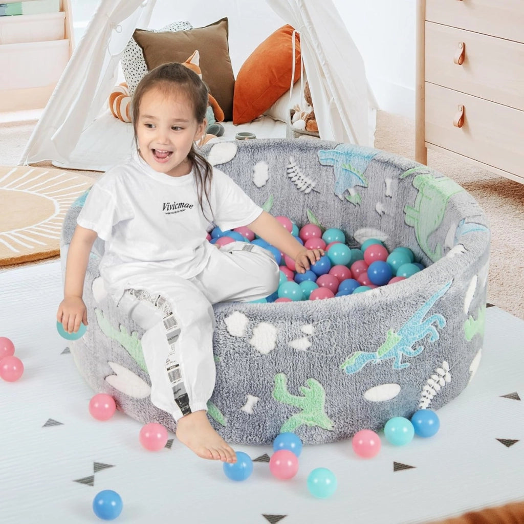Piscina  con 200 palline colorate e schiuma morbida per bambini, Piscina tonda per gioco interno ed esterno Grigio-Giocattoli educativi