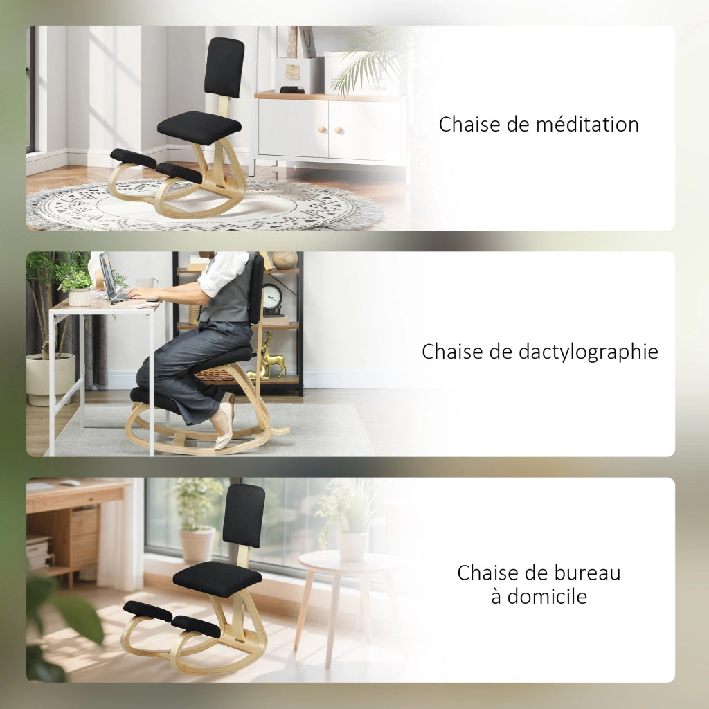 Sedia a ginocchia ergonomica in legno con schienale ¨C zephmum ¨C nero