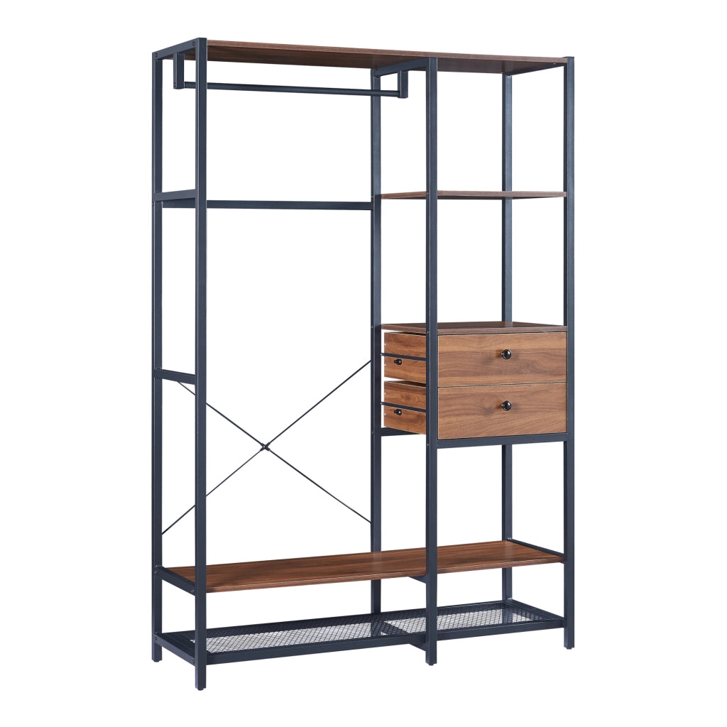 Set Larem 2 Mobili Organizzatori Guardaroba 204 cm Set D - Nero / Effetto Noce [en.casa]