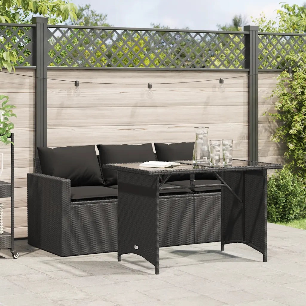 Set da Pranzo da Giardino 2 pz | Set Salotto da Giardino con Cuscini Nero in Polyrattan