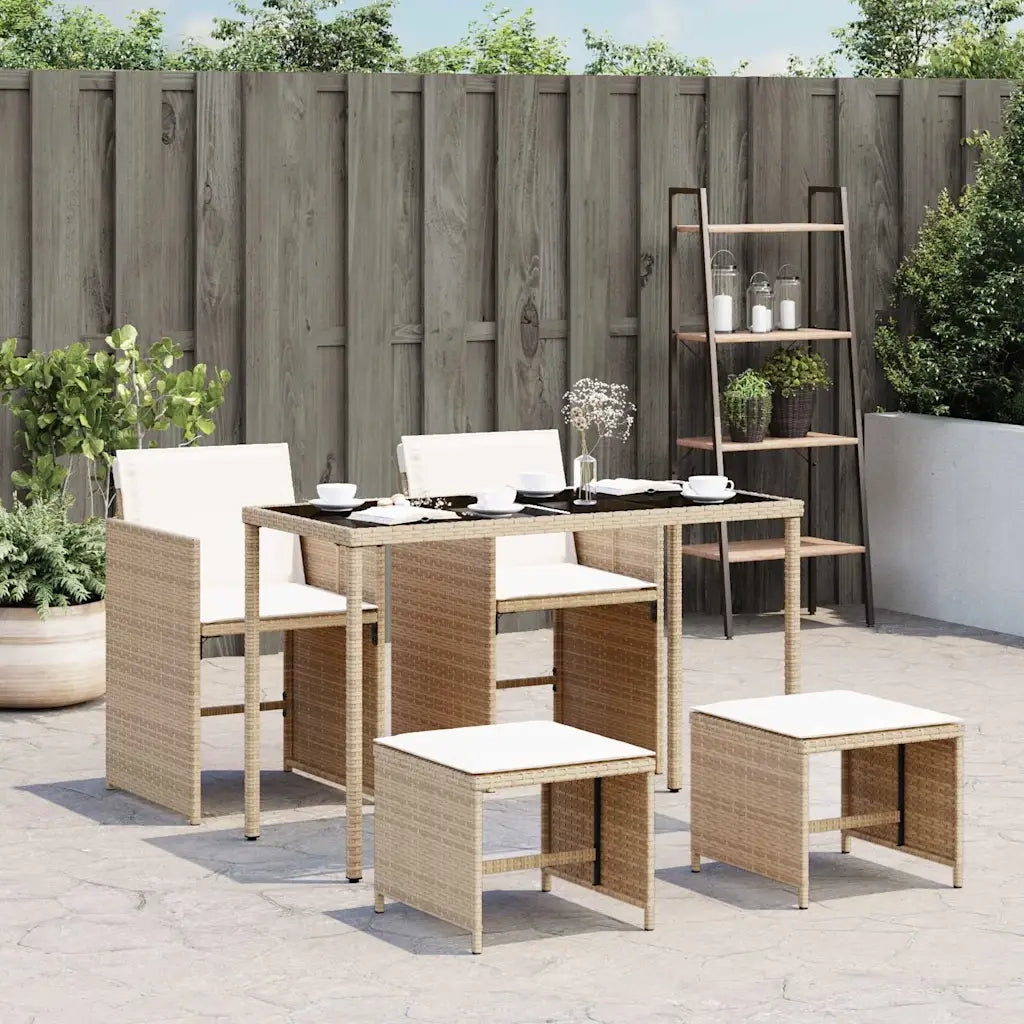 Set da Pranzo da Giardino 5 pz con Cuscini Beige in Polyrattan 365083